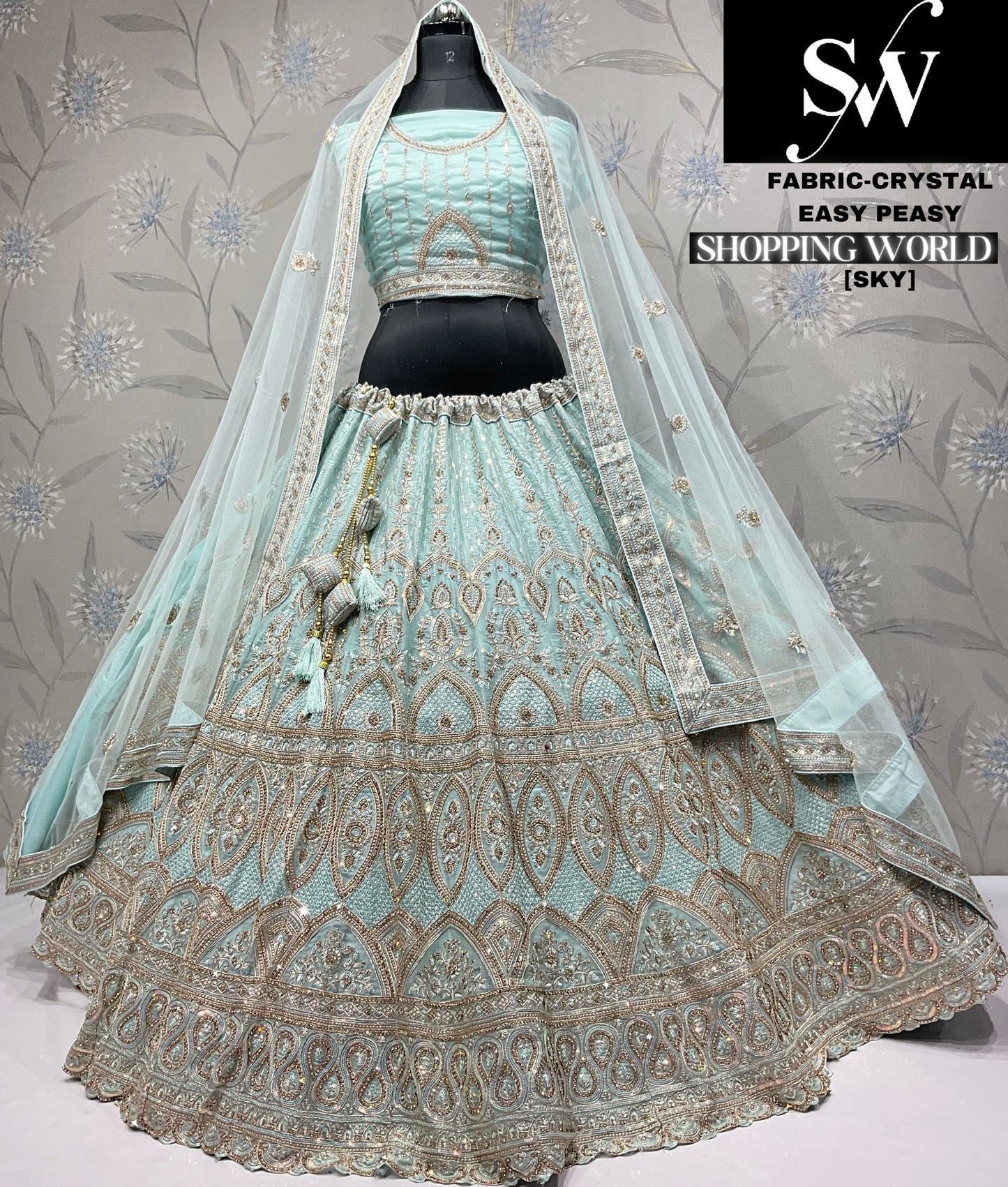 Elegant sky blue Crystal party wear Lehenga