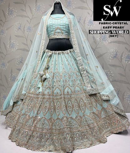 Elegant sky blue Crystal party wear Lehenga