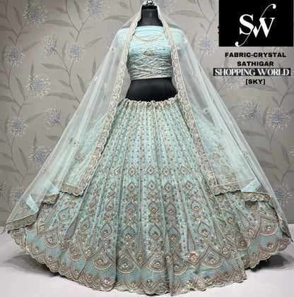 Eye catching pista green Crystal party wear Lehenga