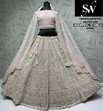 Cute pink Crystal party wear Lehenga