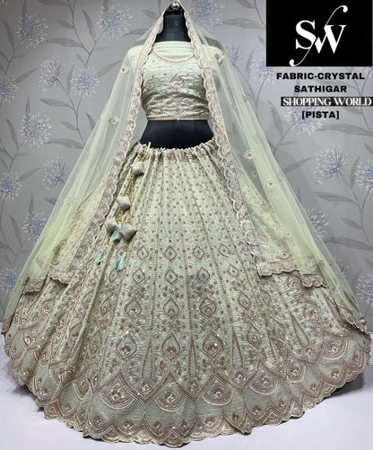 Eye catching pista green Crystal party wear Lehenga