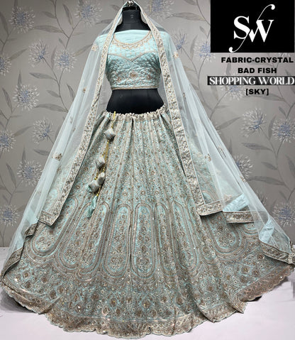 Lovely pista green Crystal bad fish party wear Lehenga