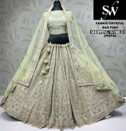 Lovely pista green Crystal bad fish party wear Lehenga