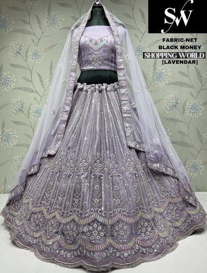 Astonishing lavender net party wear Lehenga