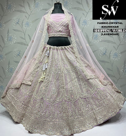 Lehenga de fiesta de cristal rosa lavanda llamativo