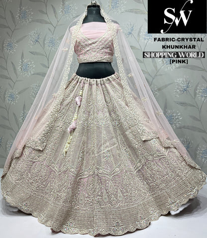 Lehenga de fiesta de cristal rosa lavanda llamativo