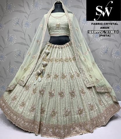 Lavishing pista green Crystal party wear Lehenga