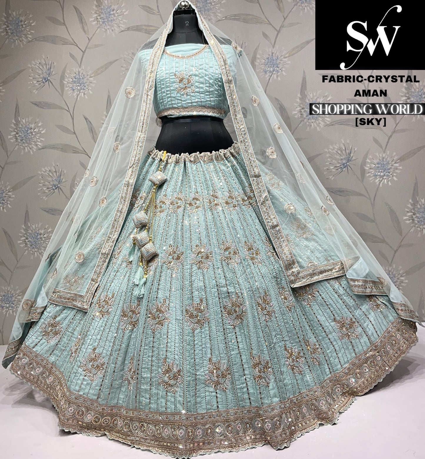 Lavishing pista green Crystal party wear Lehenga