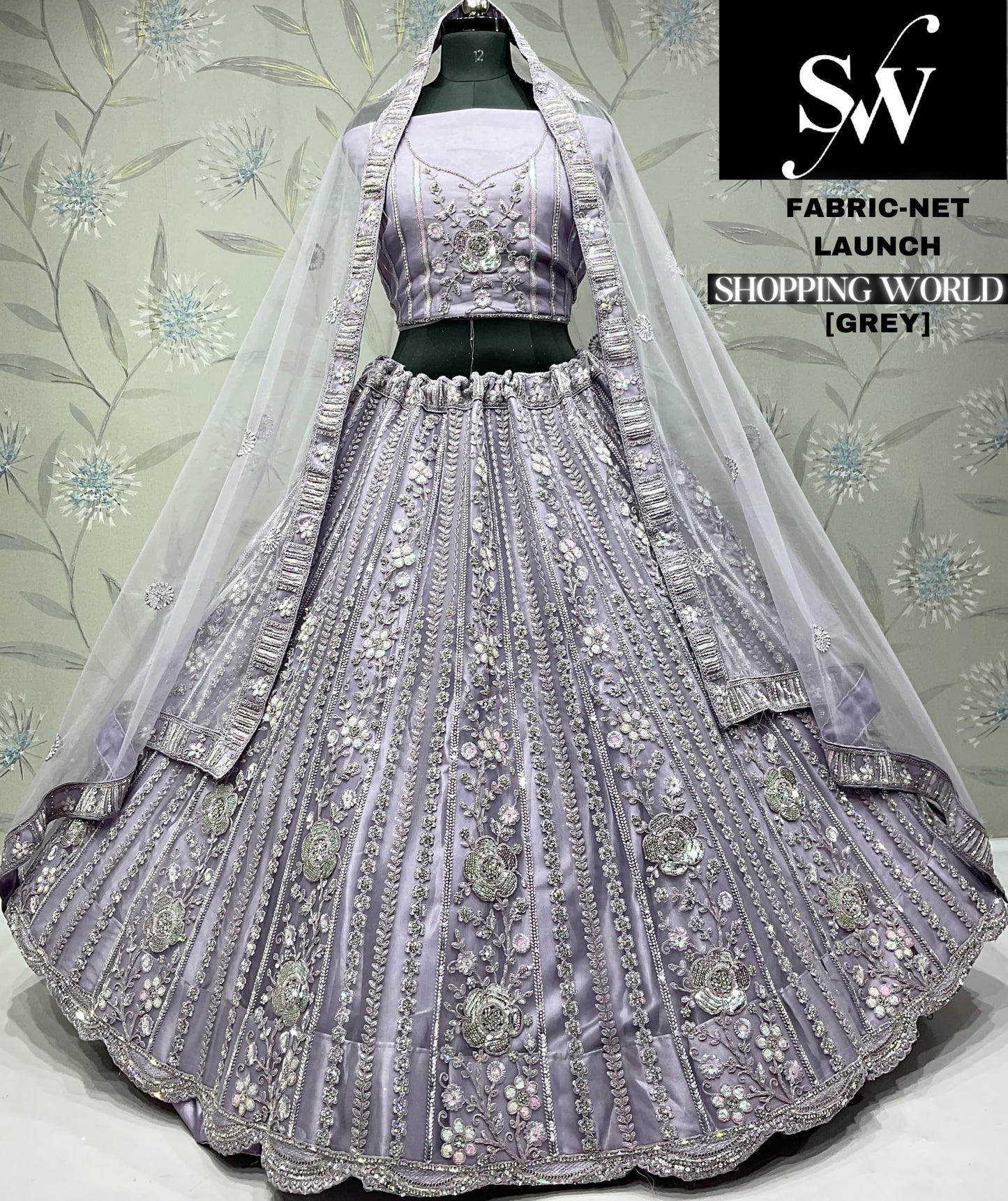 Stunning lavender grey Crystal party wear Lehenga