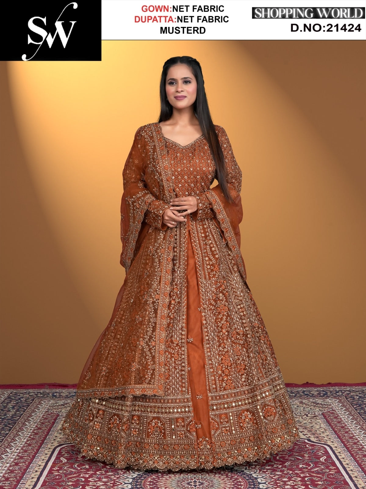 Khoobsurat mustard net Fabric lehenga long dress muslim special upto large xl size