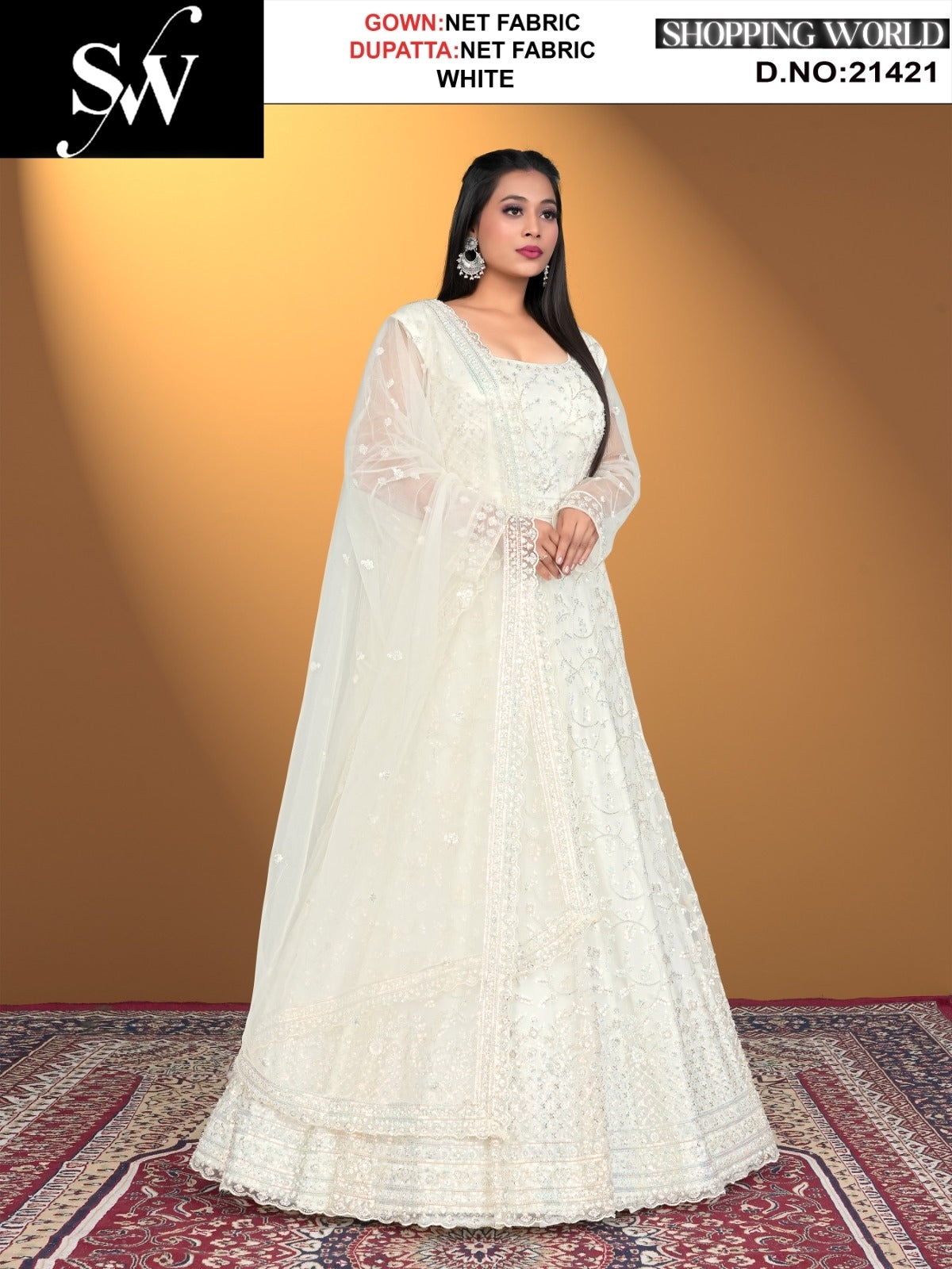 Embellished white net Fabric lehenga long dress muslim special upto large xl size