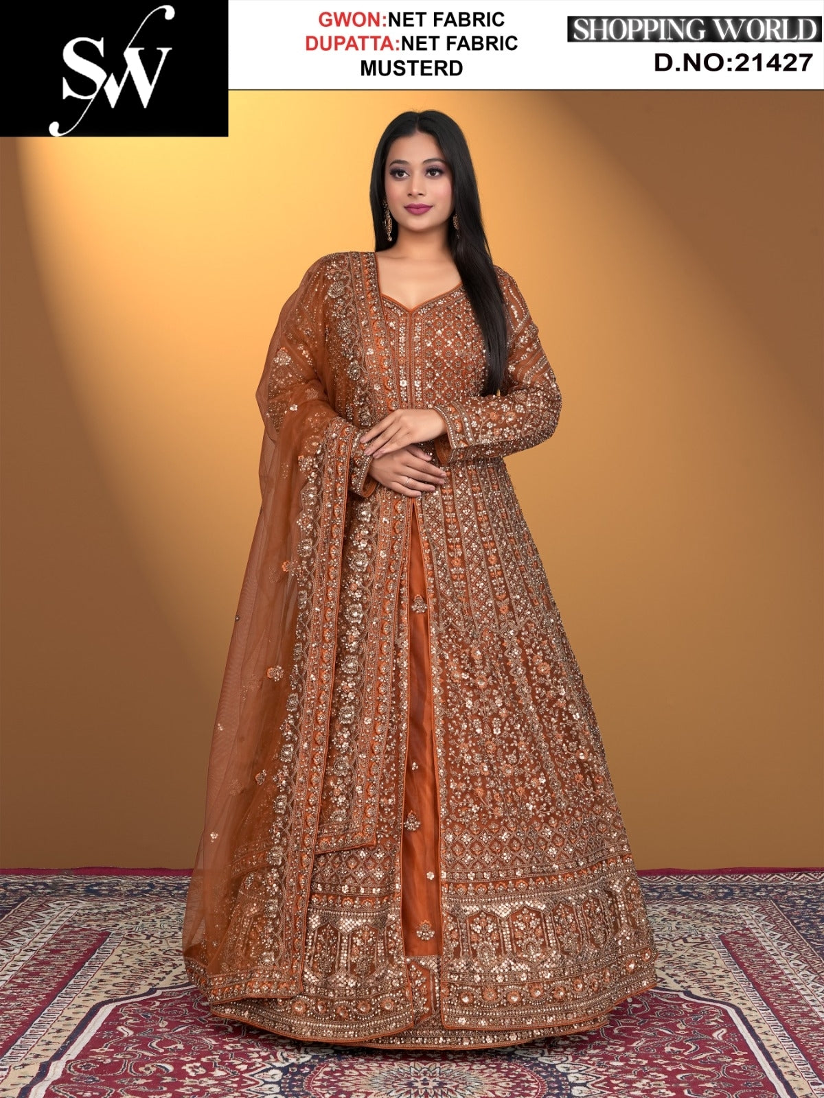 Delightful mustard net Fabric lehenga long dress muslim special upto large xl size