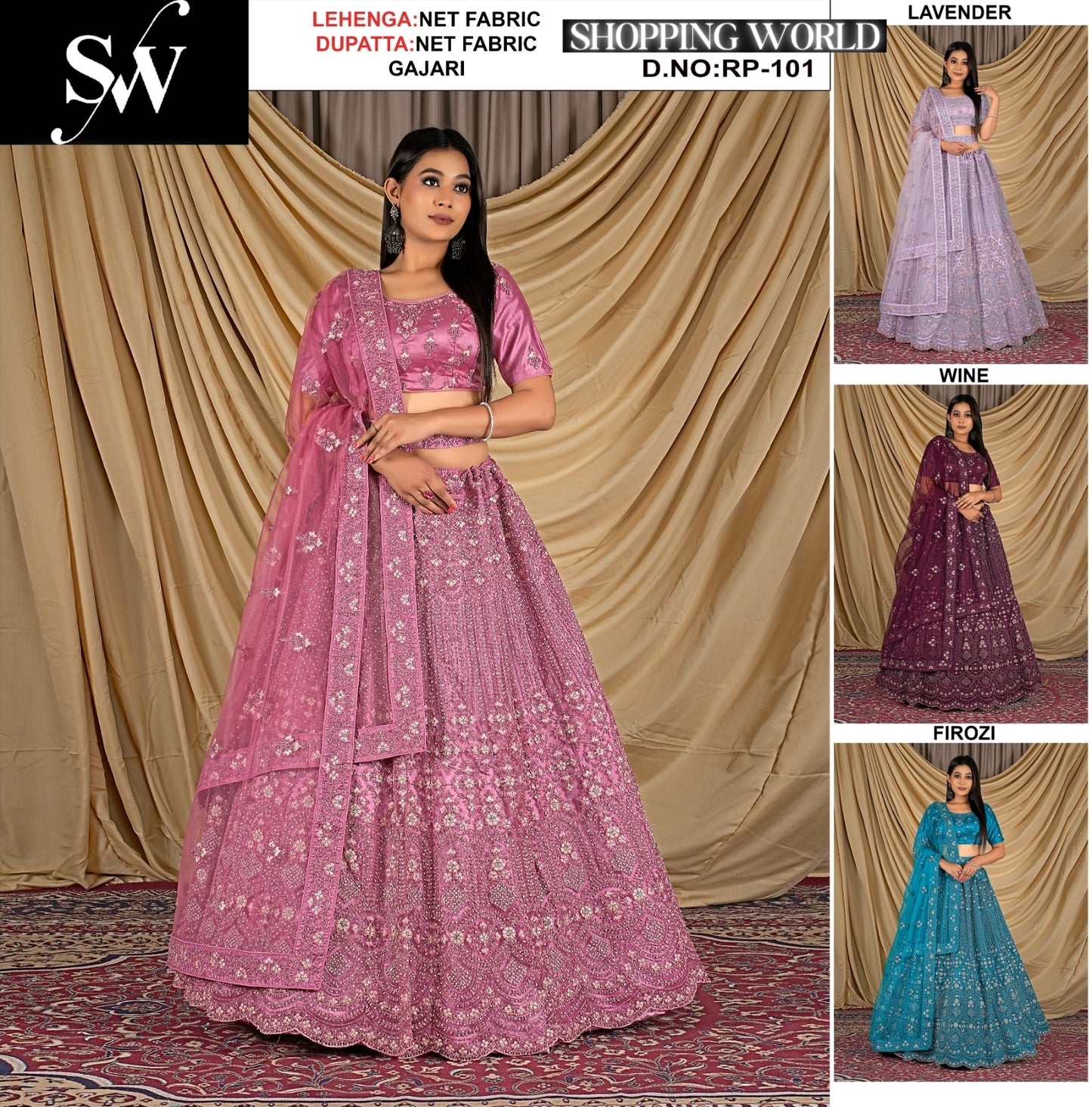 Designer Net Fabric Gajri pink Lehenga