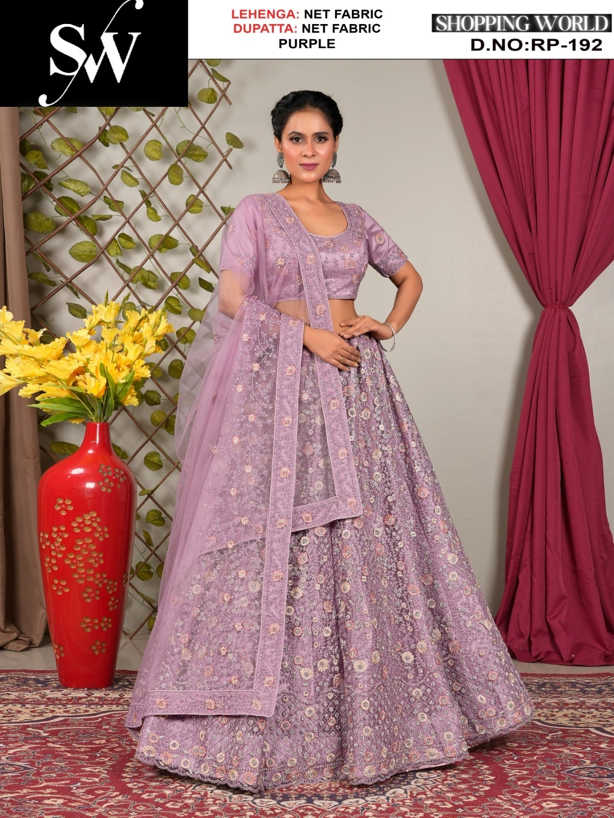 Designer  Net Fabric purple pink lehenga