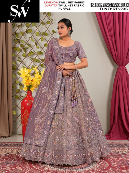 Beautiful Twill Net Fabric Rust lehenga