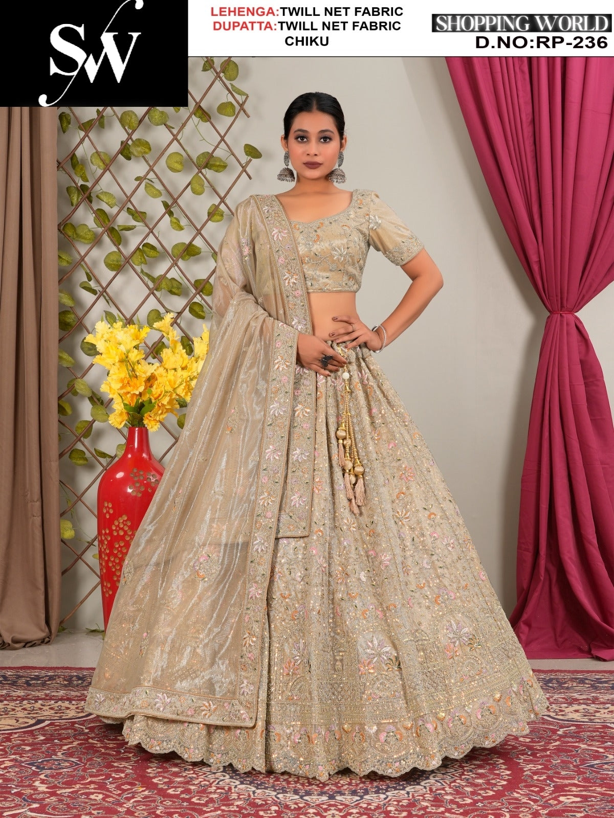 Beautiful Twill Net Fabric Rust lehenga