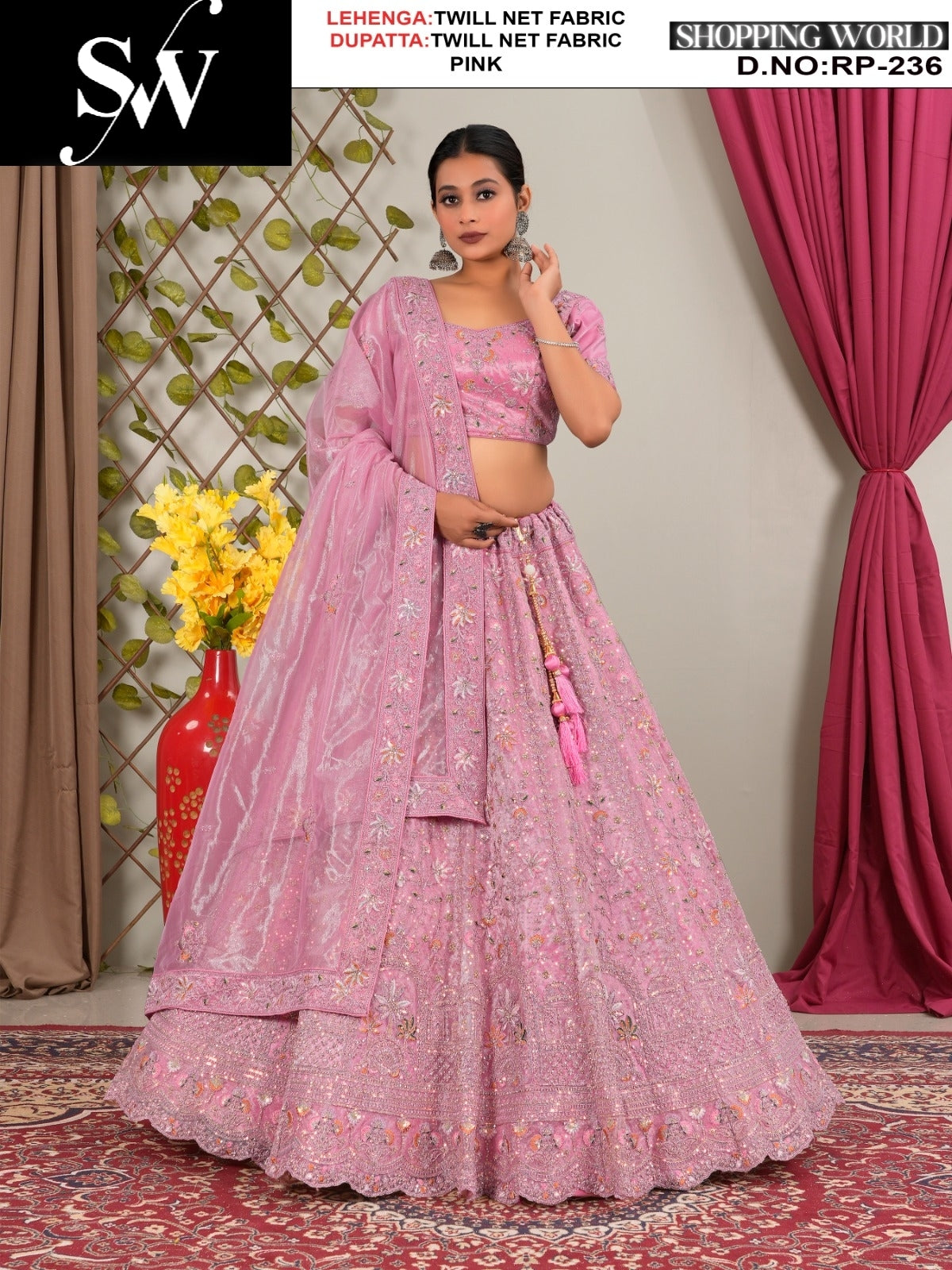 Beautiful Twill Net Fabric Rust lehenga