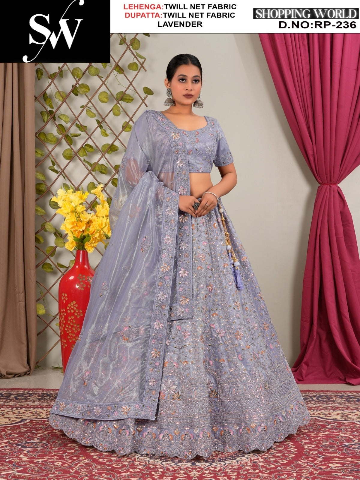 Beautiful Twill Net Fabric Rust lehenga