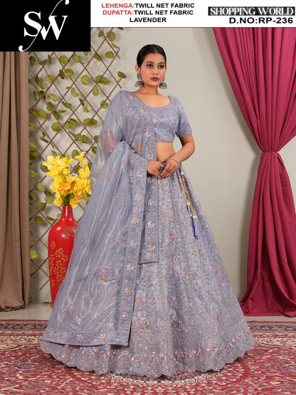 Beautiful Twill Net Fabric Rust lehenga