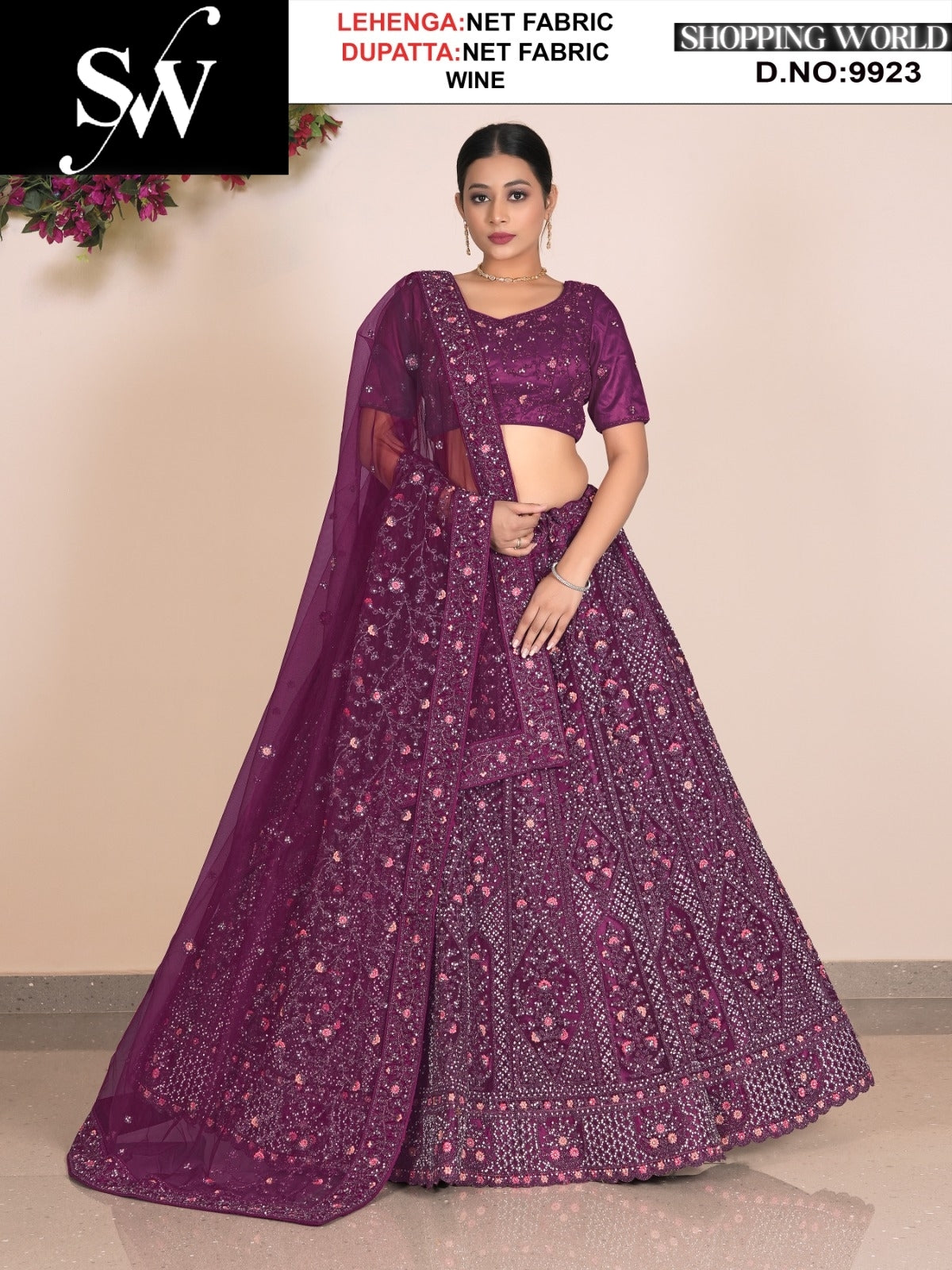 Majestic Net Fabric wine Lehenga