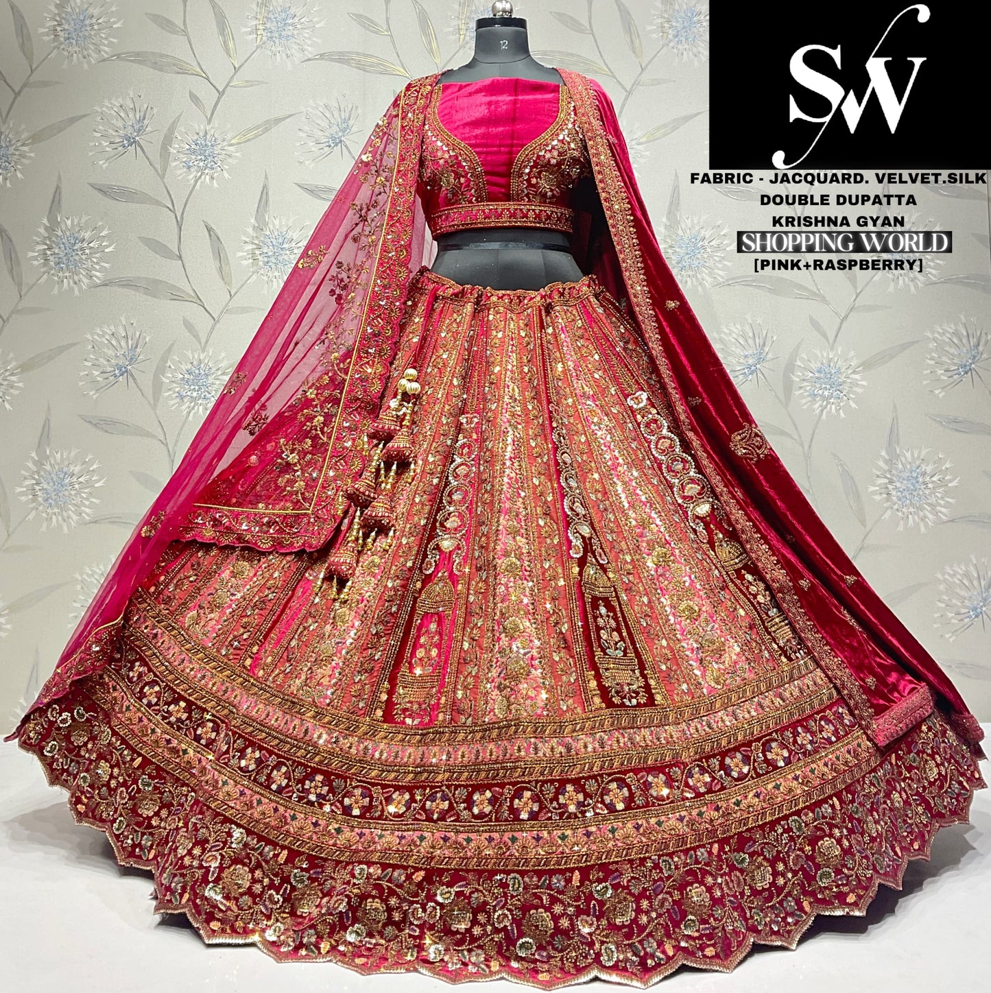 المارون المذهل Golden Bridal Lehenga (عميل سعيد)