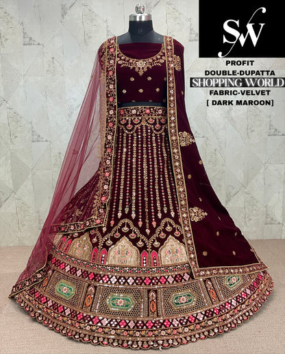 Fantastic maroon bridal Lehenga Velvet