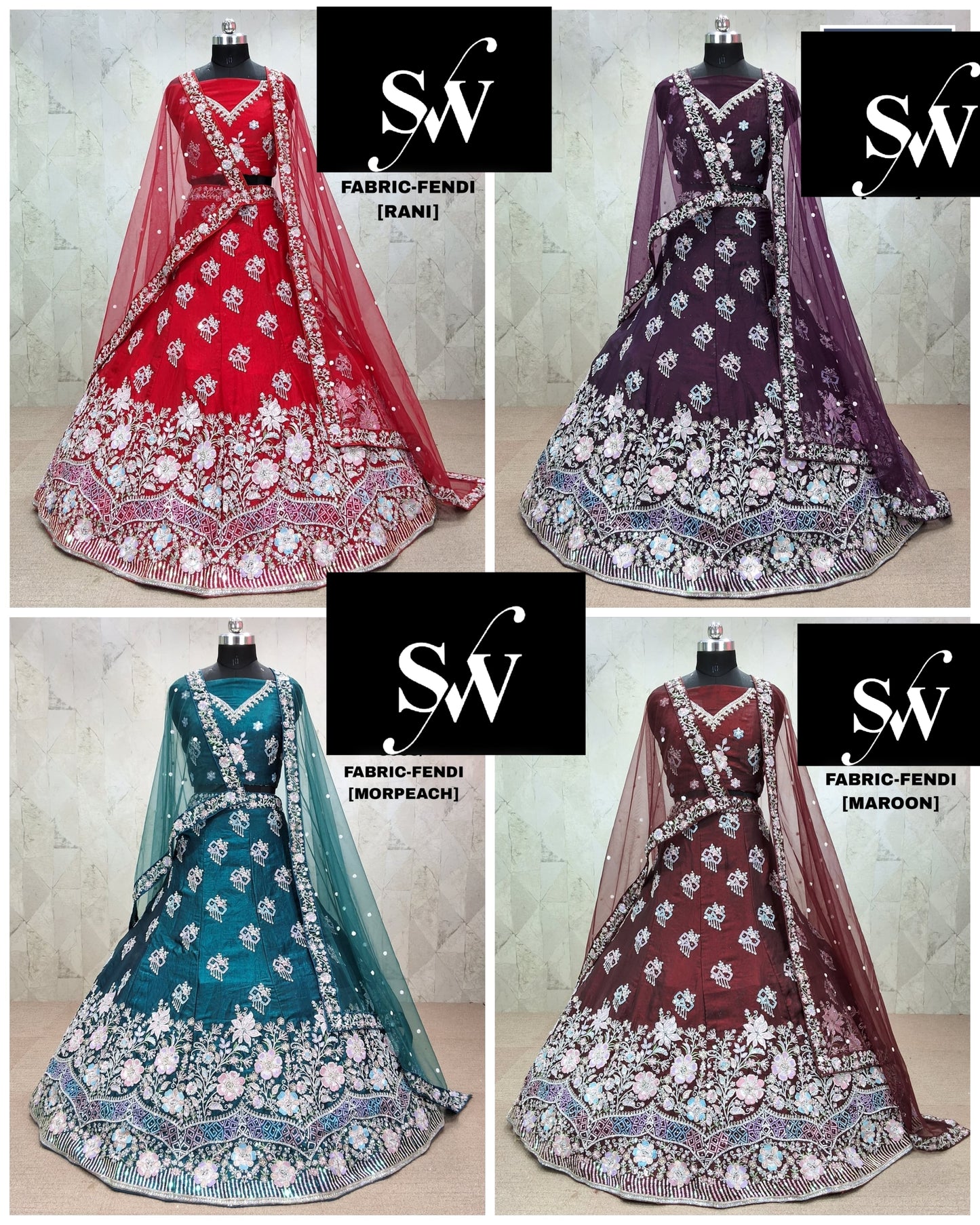 Khoobsurat Rani rosa morpeach Granate granate oscuro Lehenga