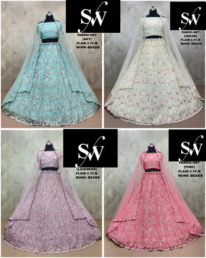 Atractiva lehenga de red color lavanda