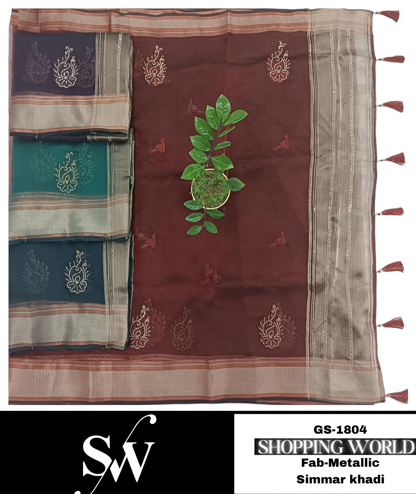 Pretty Metallic Shimar khadi maroon wine green black Saree