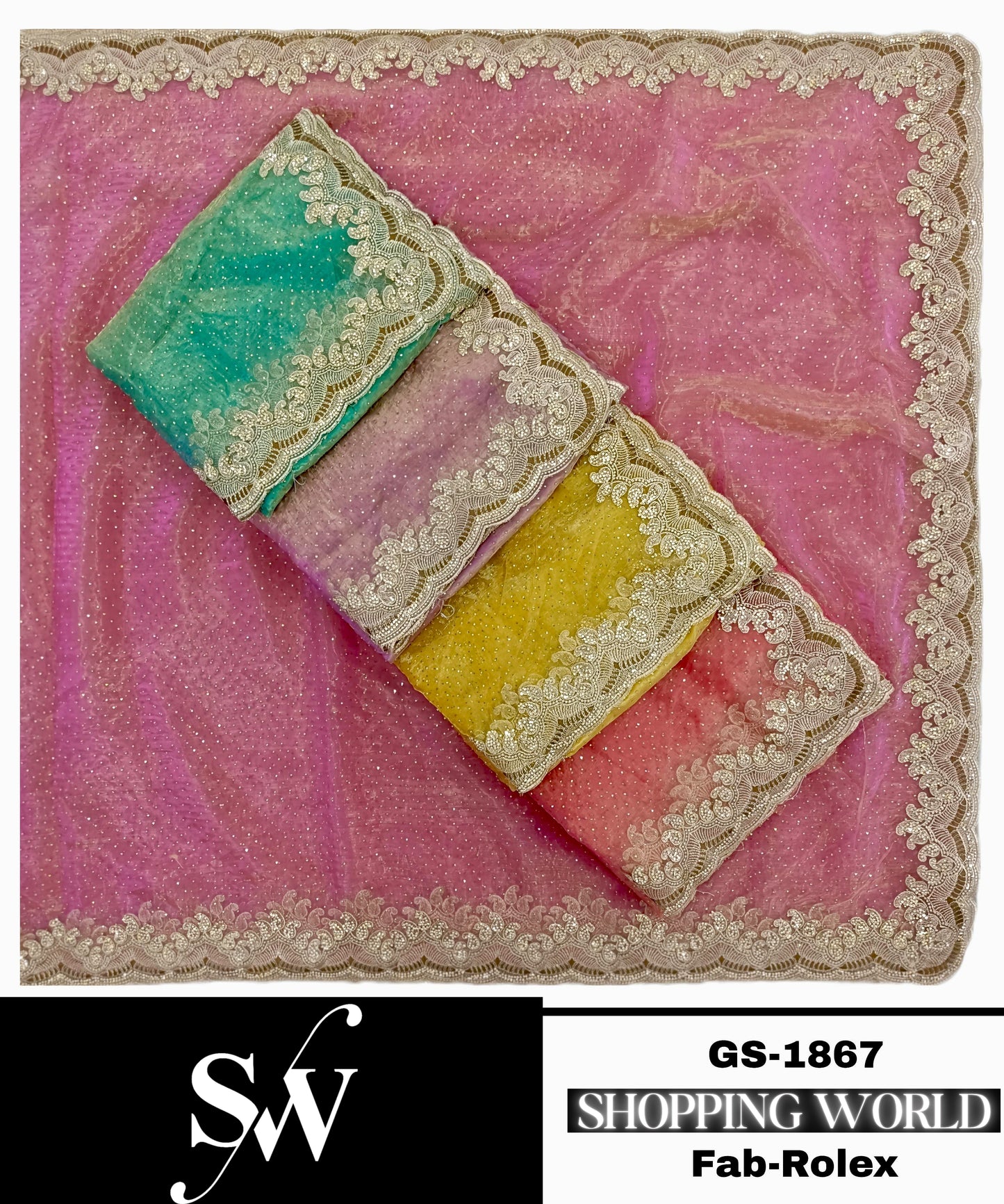 Something different pink green yellow Fabric Fab Rolex