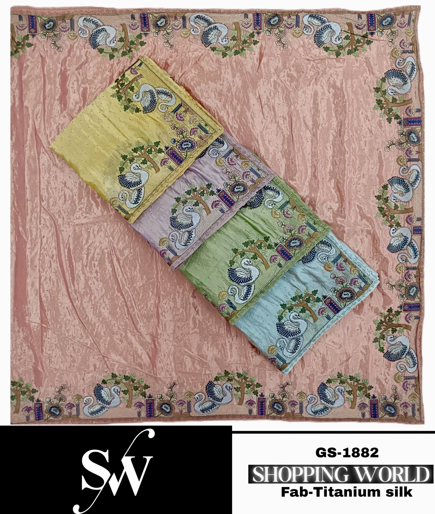 Good looking peach yellow green blue Fabric Titanium Silk