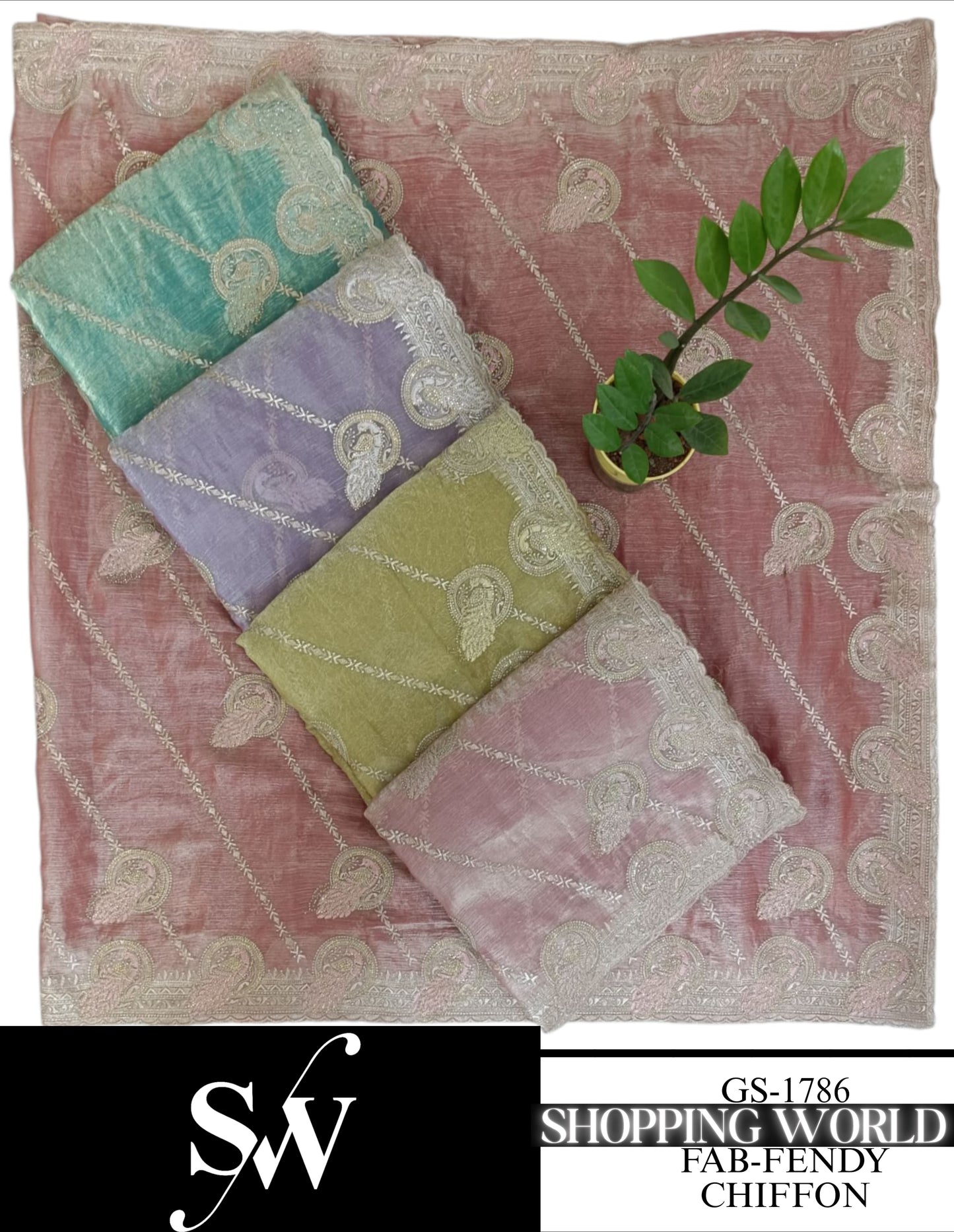 Khoobsurat pink blue lilac yellow Saree Fabric Sabri