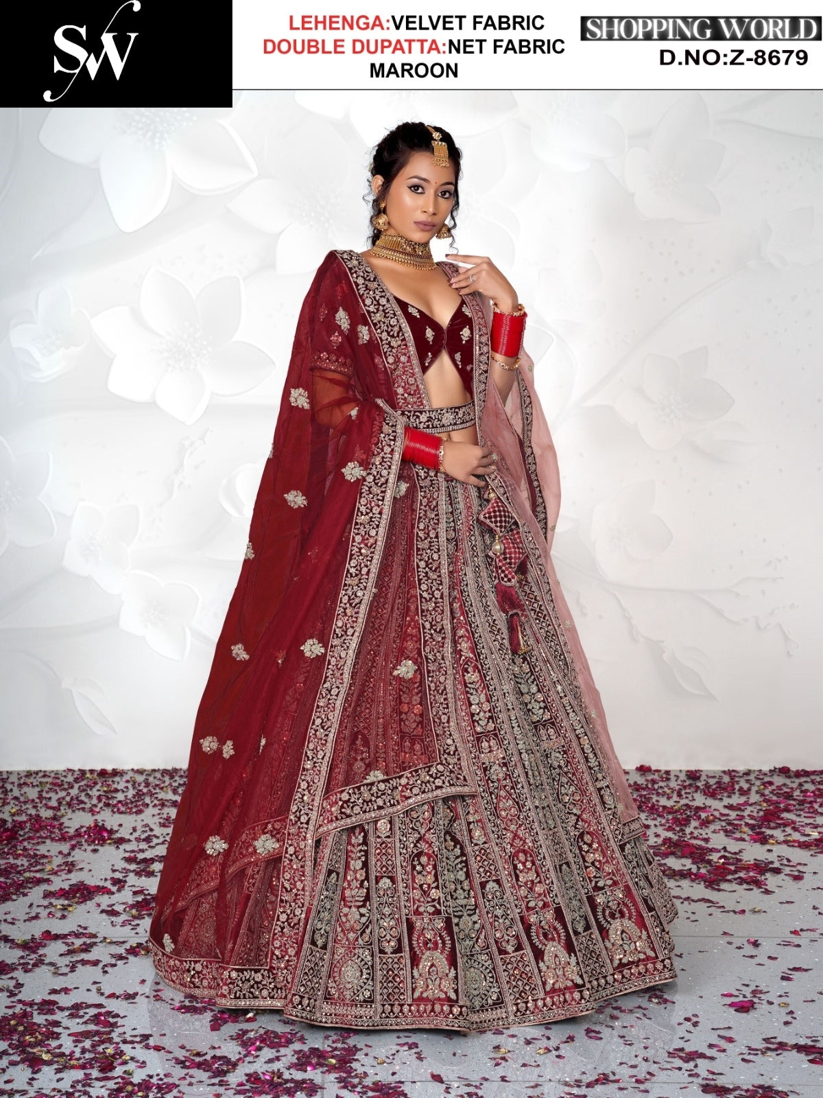 Khoobsurat maroon Velvet Lehenga