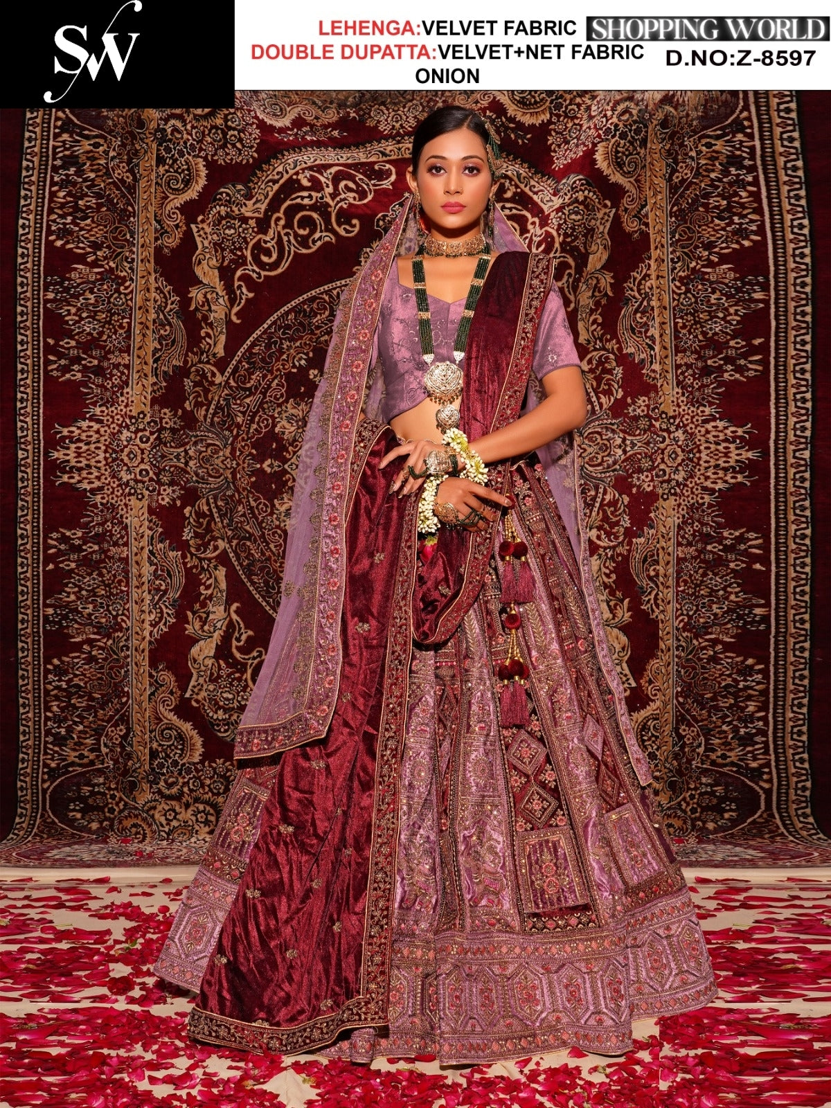 Charming onion Velvet Lehenga