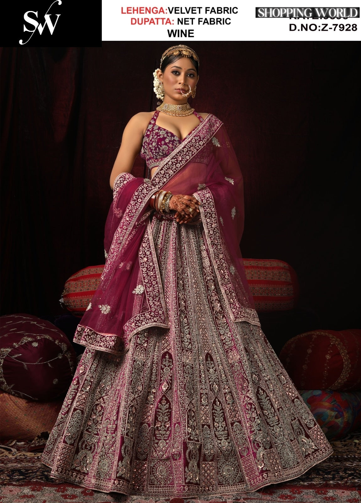 Gorgeous wine Velvet Lehenga