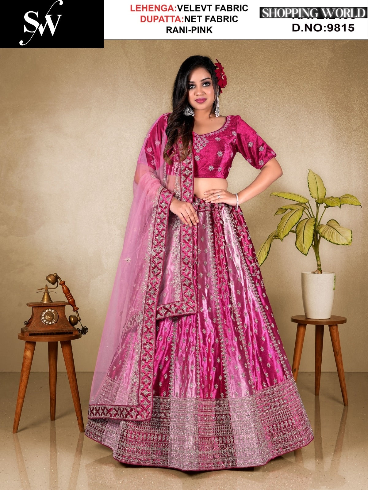 Cute Rani pink Velvet Lehenga