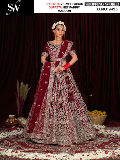 Attractive wine Velvet Lehenga