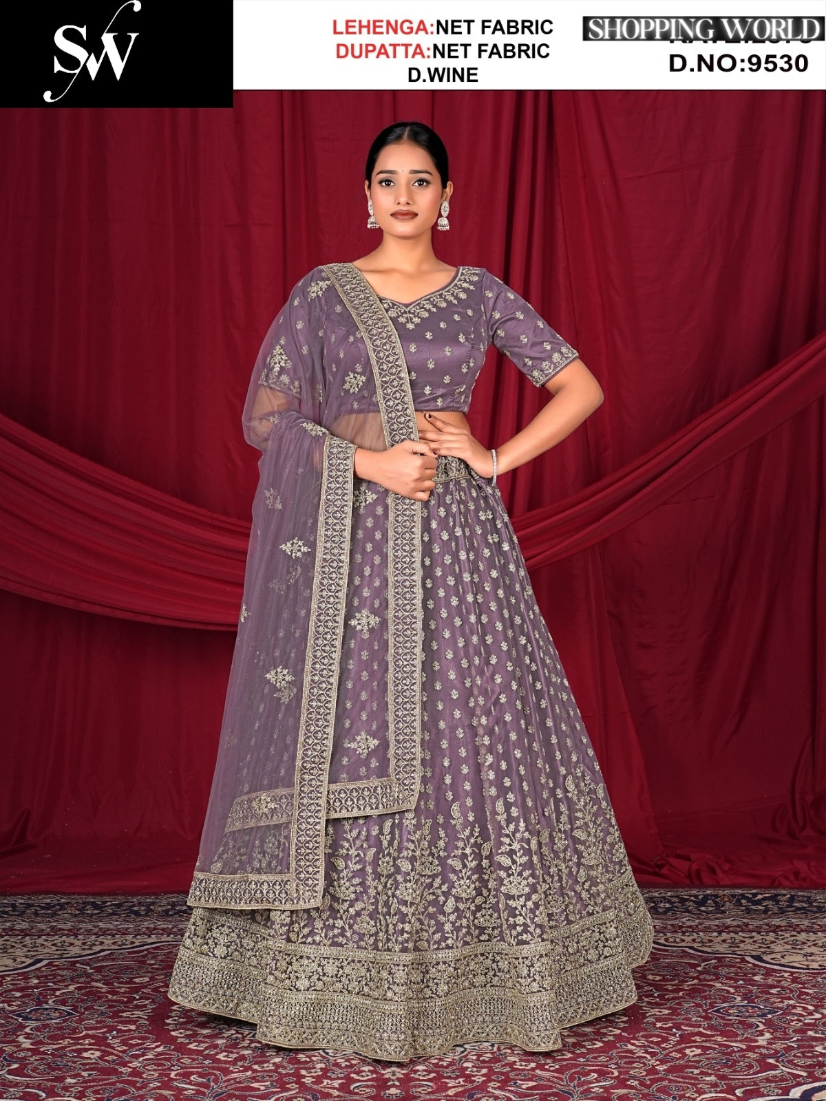 Engaging Dark wine Net Lehenga
