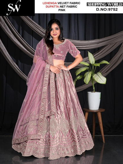 Elegant pink Velvet Lehenga