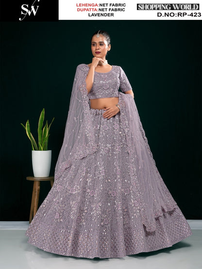 Elegant Lavender Net Lehenga