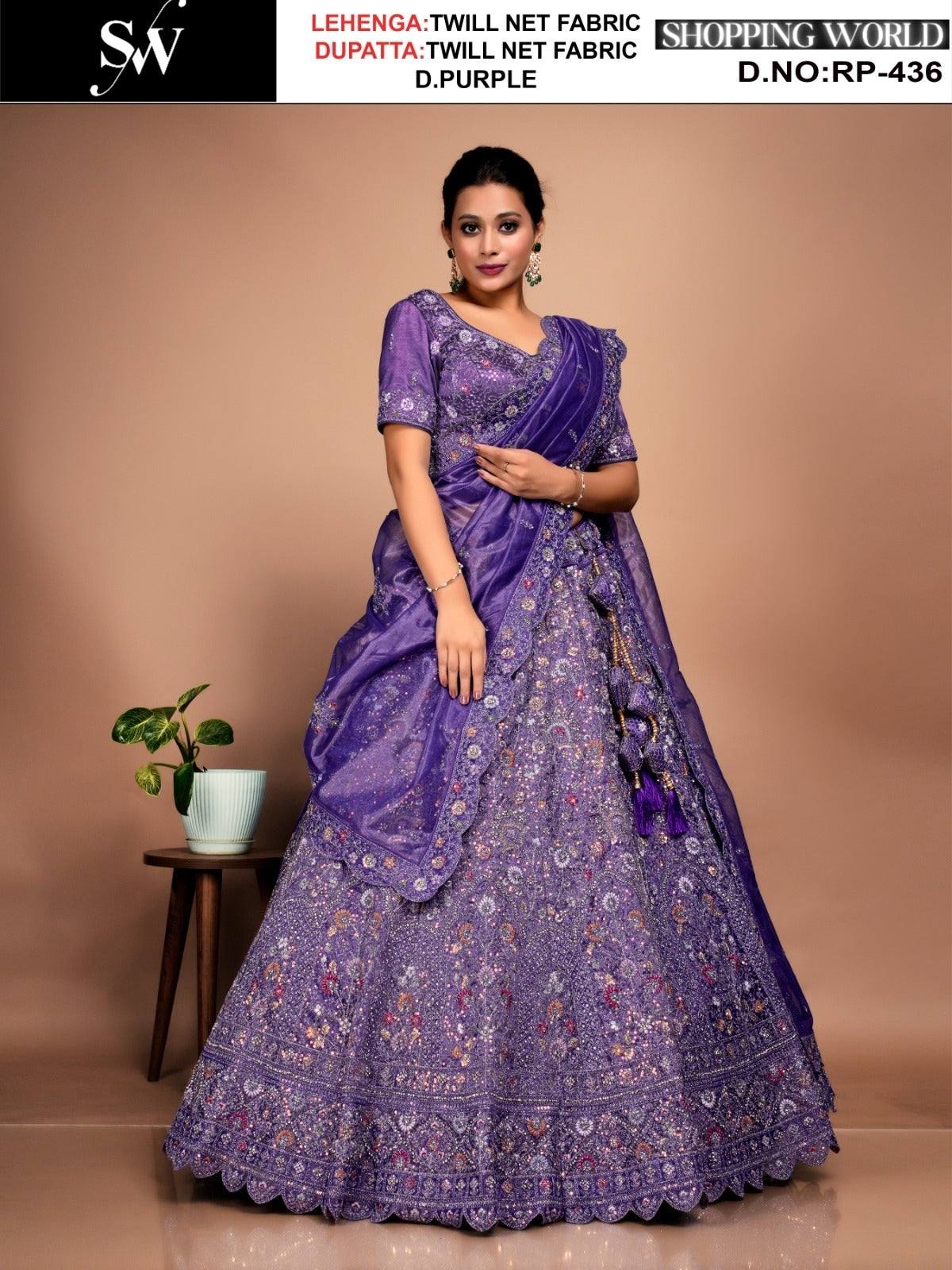 Awesome Brown Twill Net Lehenga