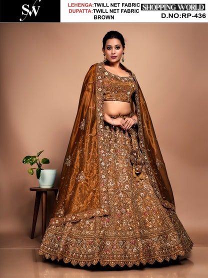 Awesome Brown Twill Net Lehenga