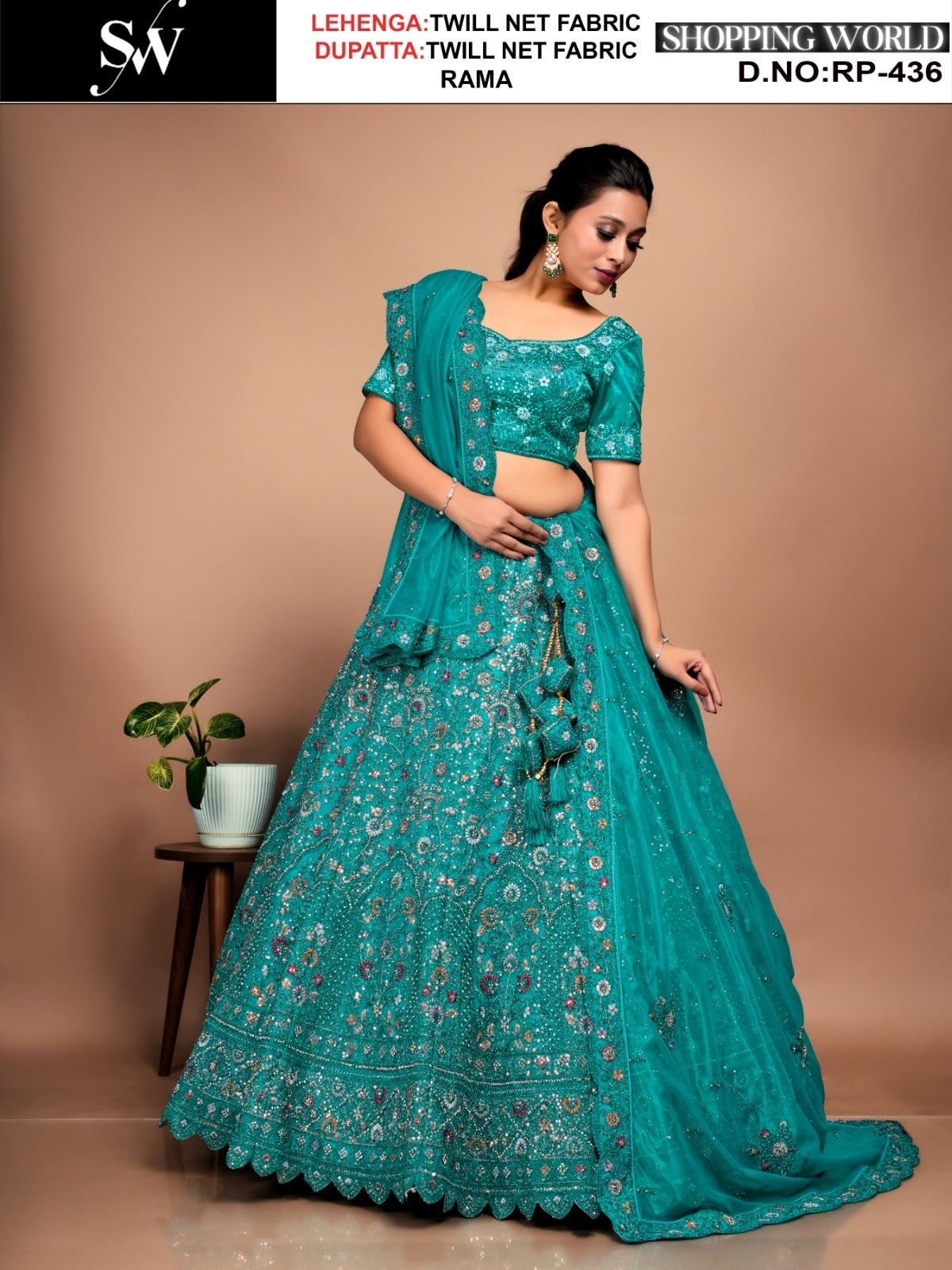 Awesome Brown Twill Net Lehenga