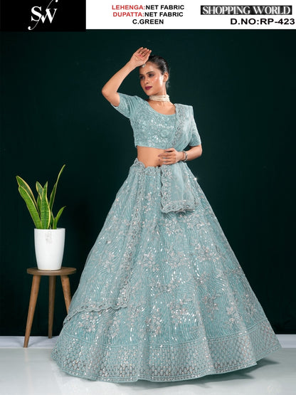 Elegant Lavender Net Lehenga