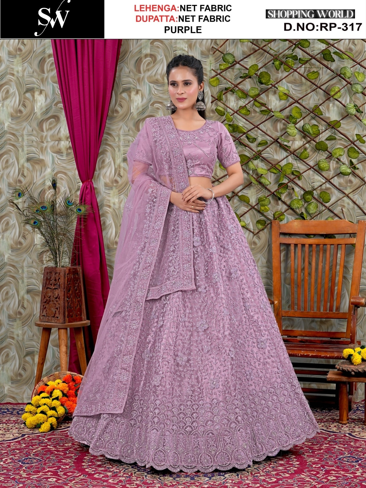 Cute Lavender Net Lehenga