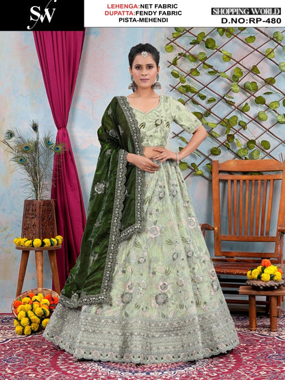 Tremendous yellow mehendi Net Lehenga