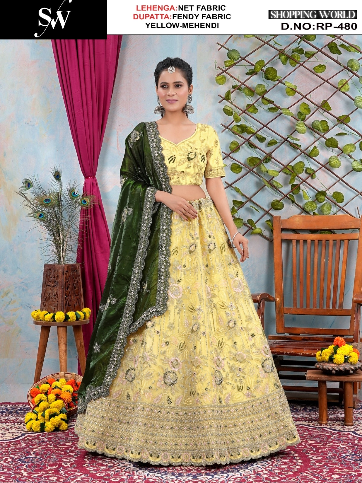 Tremendous yellow mehendi Net Lehenga