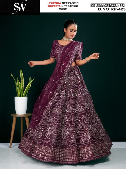 Eye catching wine Net Lehenga