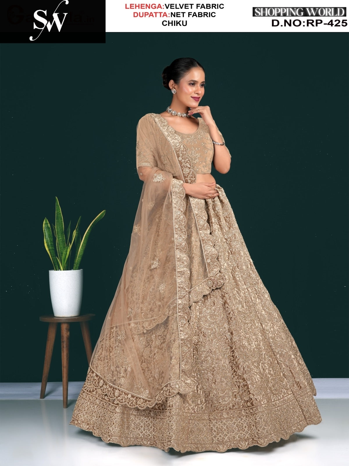 Delightful wine maroon Rama green Pista green Chiku Pyazi Velvet Lehenga