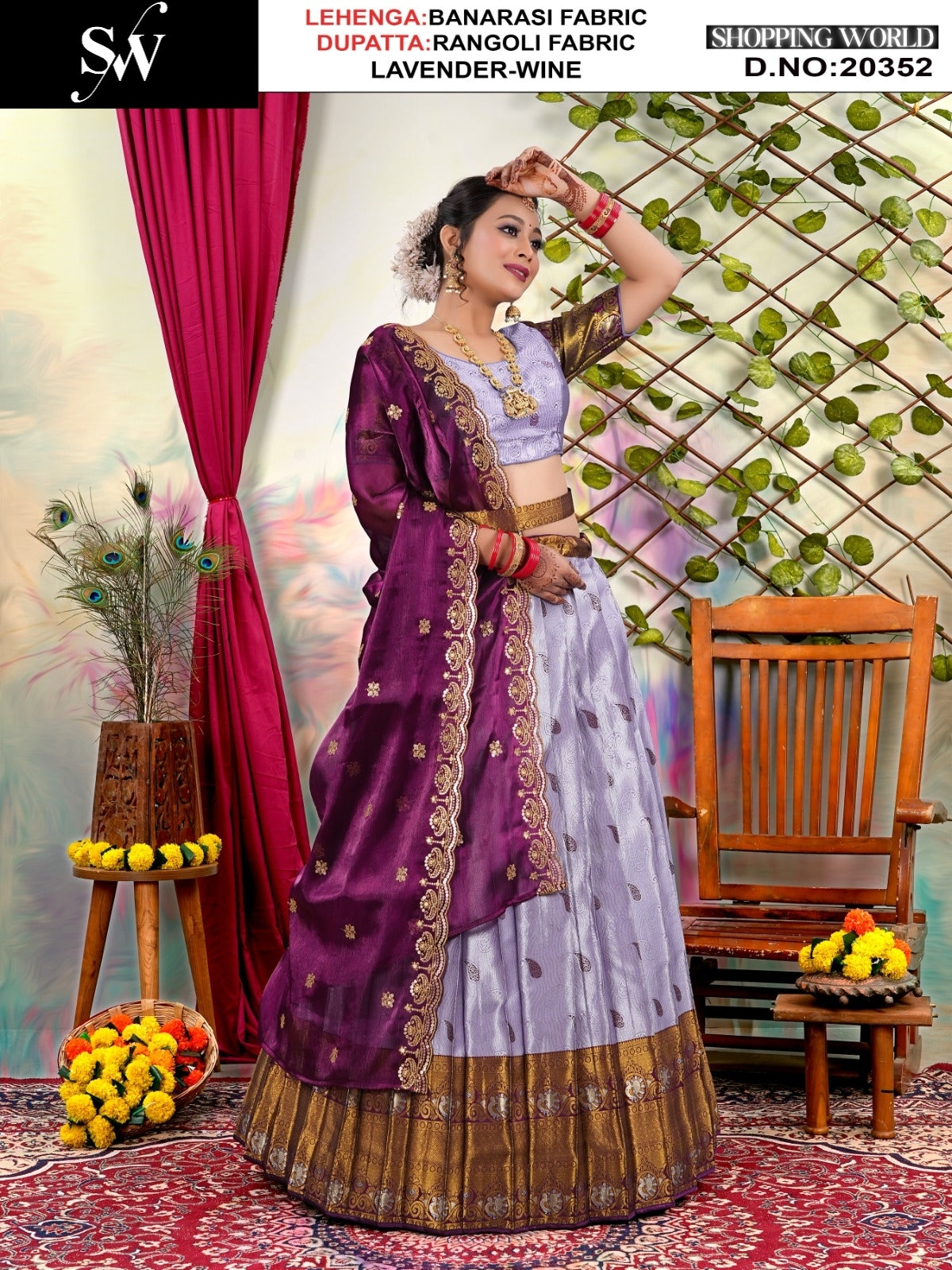 Beautiful Peach wine Banarasi Lehenga